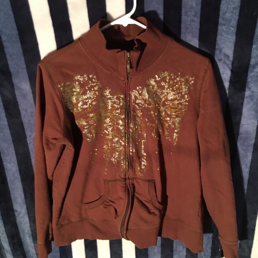 Three Hearts Zip Up Sweater - Size Large